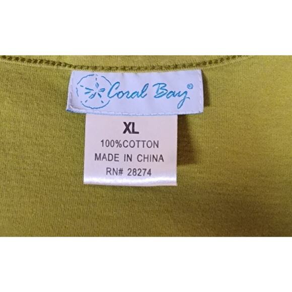 Coral Bay Casual Sleeveless Lime Green Sunflower Cotton Shift Dress Size XL - Picture 8 of 8